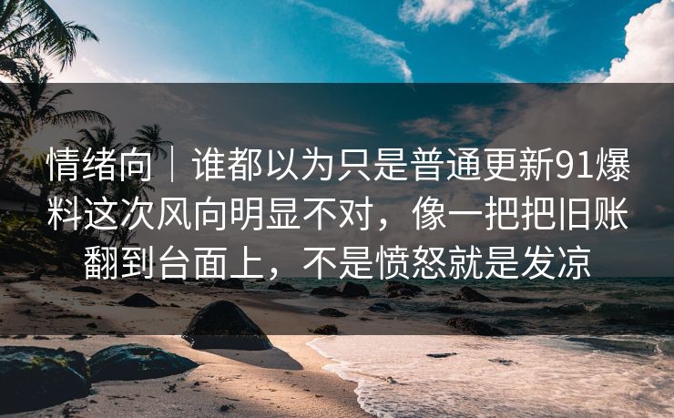 情绪向｜谁都以为只是普通更新91爆料这次风向明显不对，像一把把旧账翻到台面上，不是愤怒就是发凉