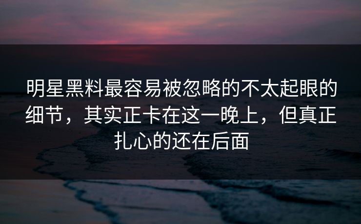 明星黑料最容易被忽略的不太起眼的细节，其实正卡在这一晚上，但真正扎心的还在后面