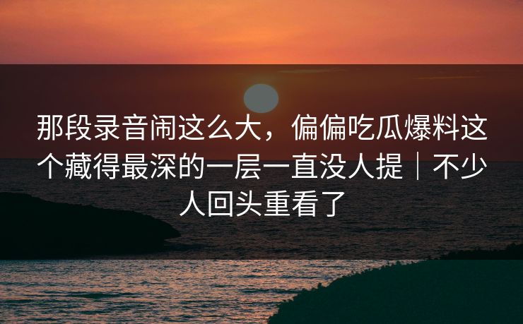 那段录音闹这么大，偏偏吃瓜爆料这个藏得最深的一层一直没人提｜不少人回头重看了