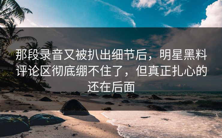 那段录音又被扒出细节后，明星黑料评论区彻底绷不住了，但真正扎心的还在后面